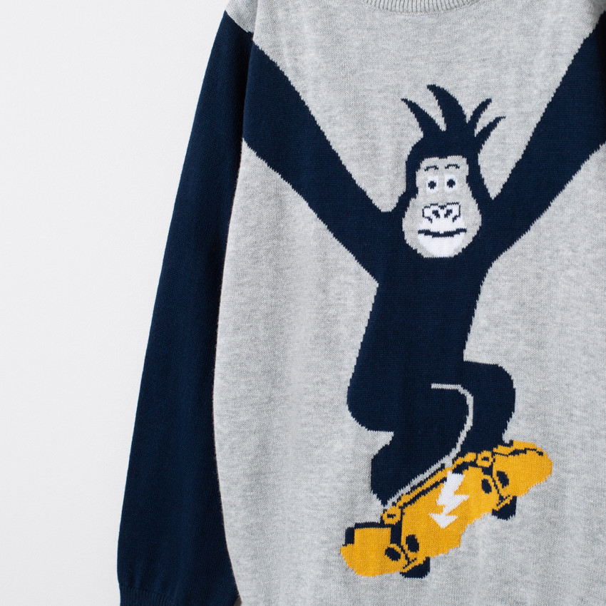 Pull en tricot motif singe en jacquard 