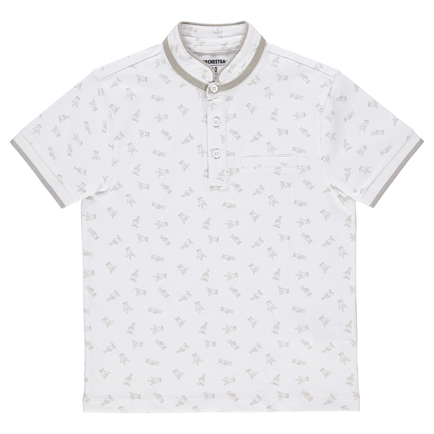 Júnior - Polo de manga corta con estampado de manos all-over con cuello mao 