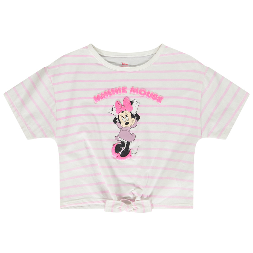 T-shirt manches courtes à rayures puff print Minnie Disney pour fille 