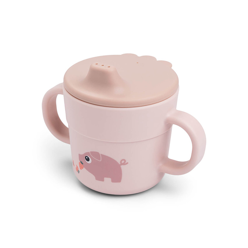 Taza de aprendizaje con asas Tiny Farm Rosa 