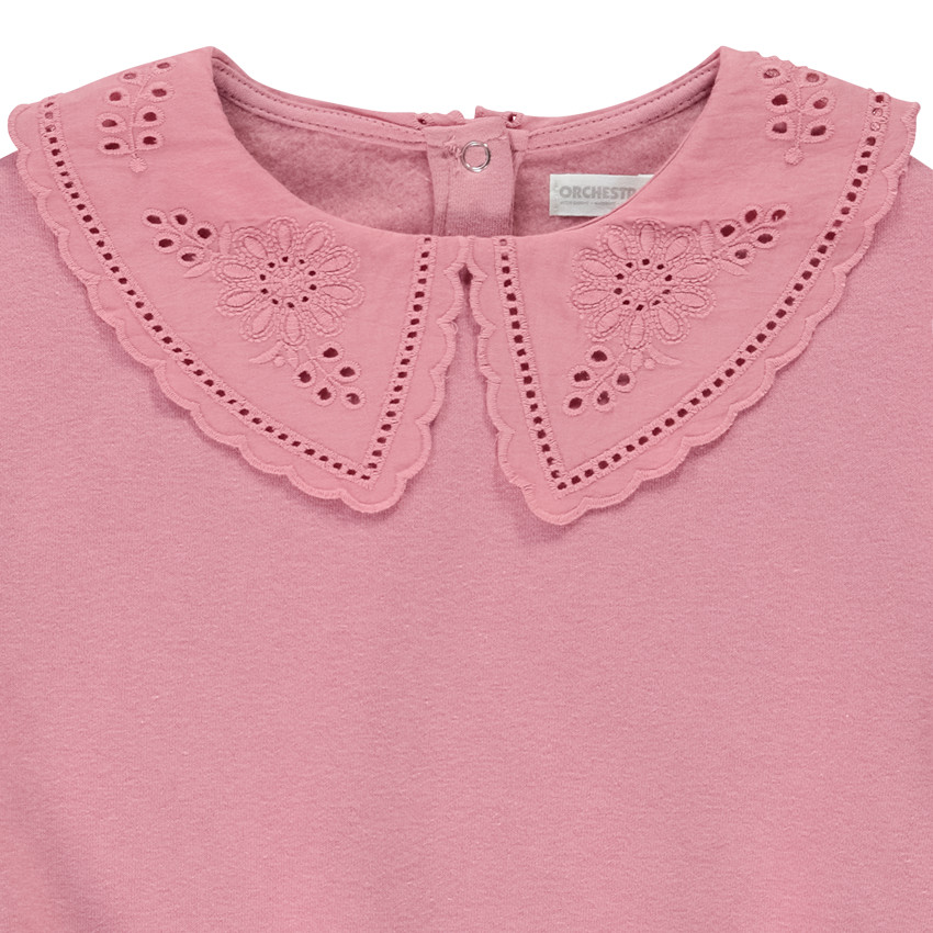 Sudadera con cuello de claudine y bordado inglés para niña 