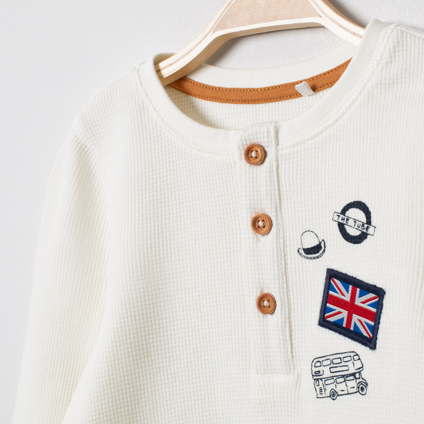 Camiseta de manga larga de algodón lisa con badges espíritu  Londres 