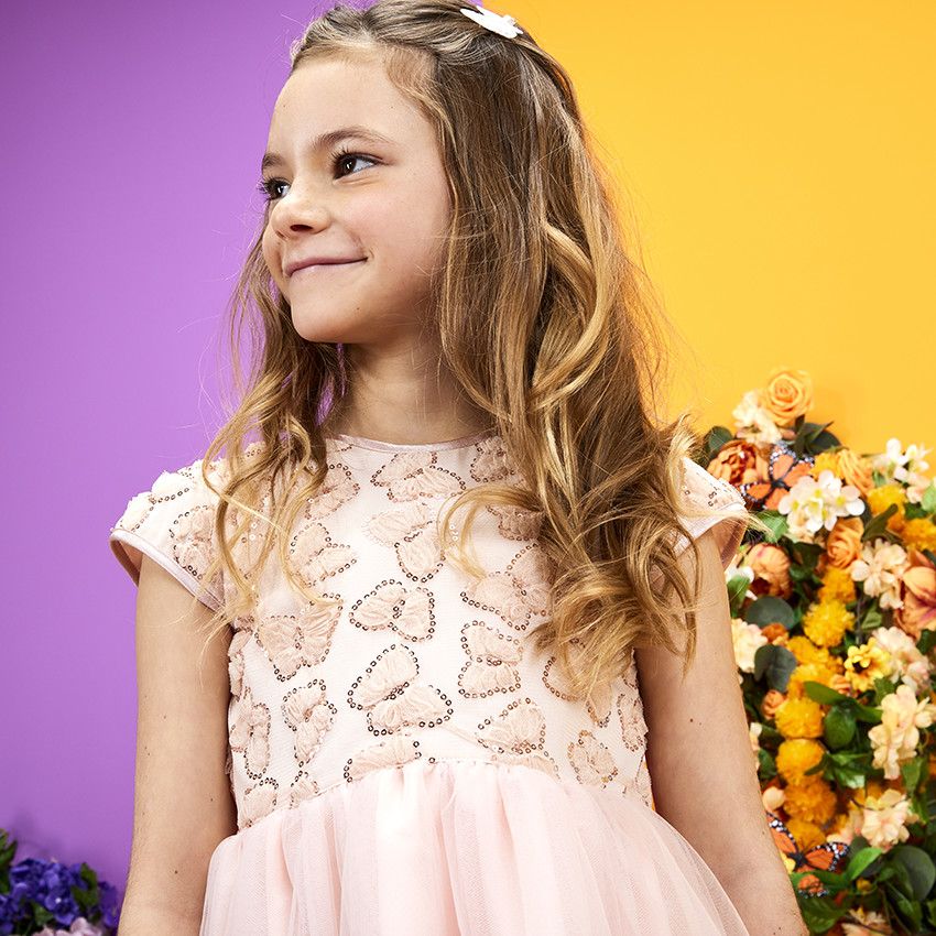 Robe de ceremonia en tul con mariposas de lentejuelas para niña 