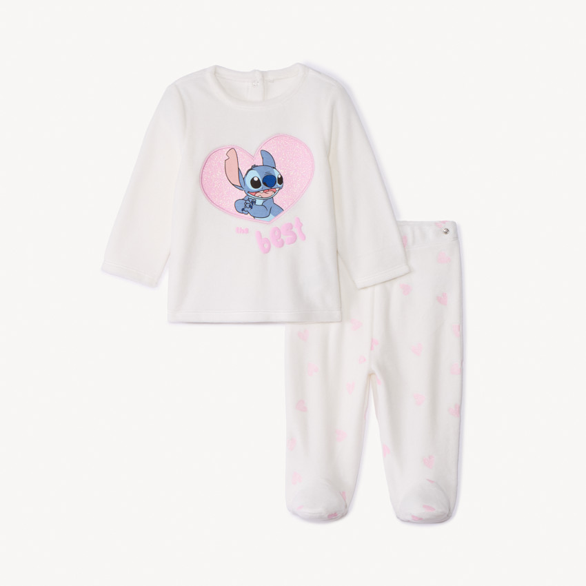 Set pyjama 2 pièces en velours Stitch Disney pour bébé fille avec finitions différentes selon l'âge 