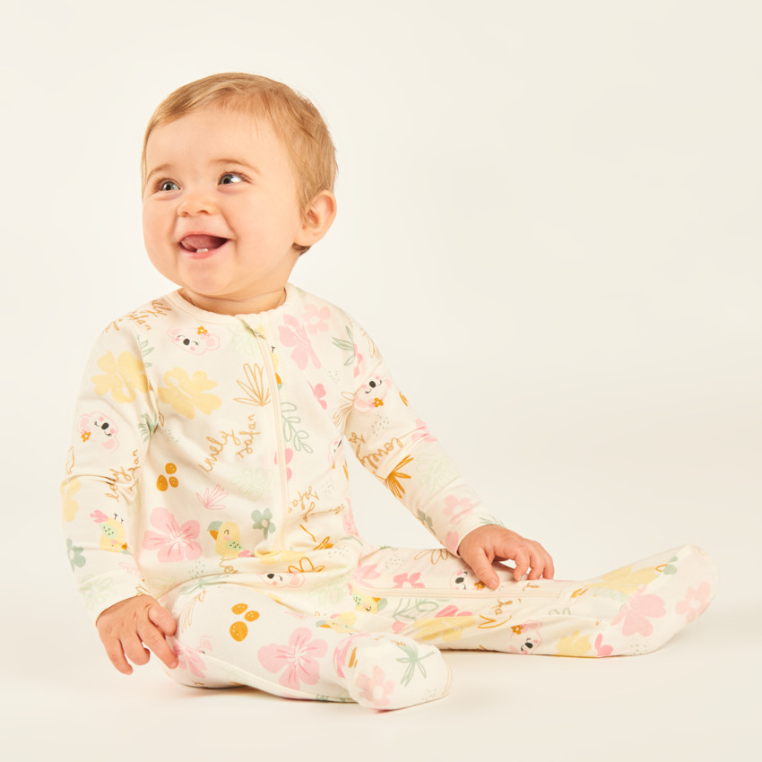 Lote de 3 pijamas de manga larga con cremallera en la parte delantera y estampados para niña bebé 