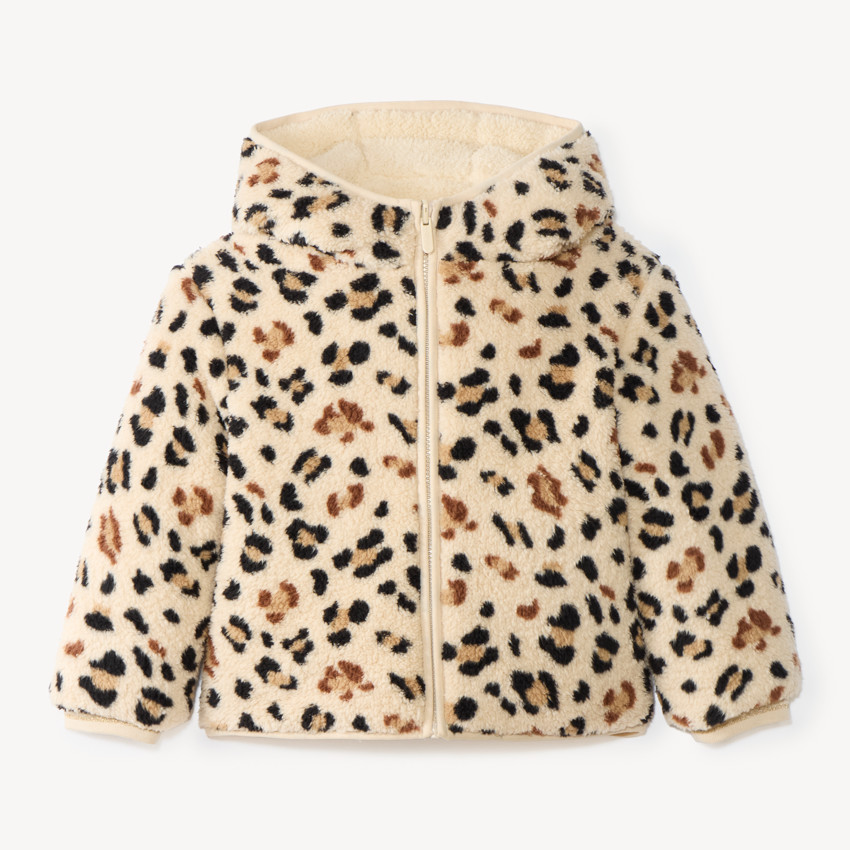 Chaqueta reversible de sherpa para niña con estampado de leopardo 