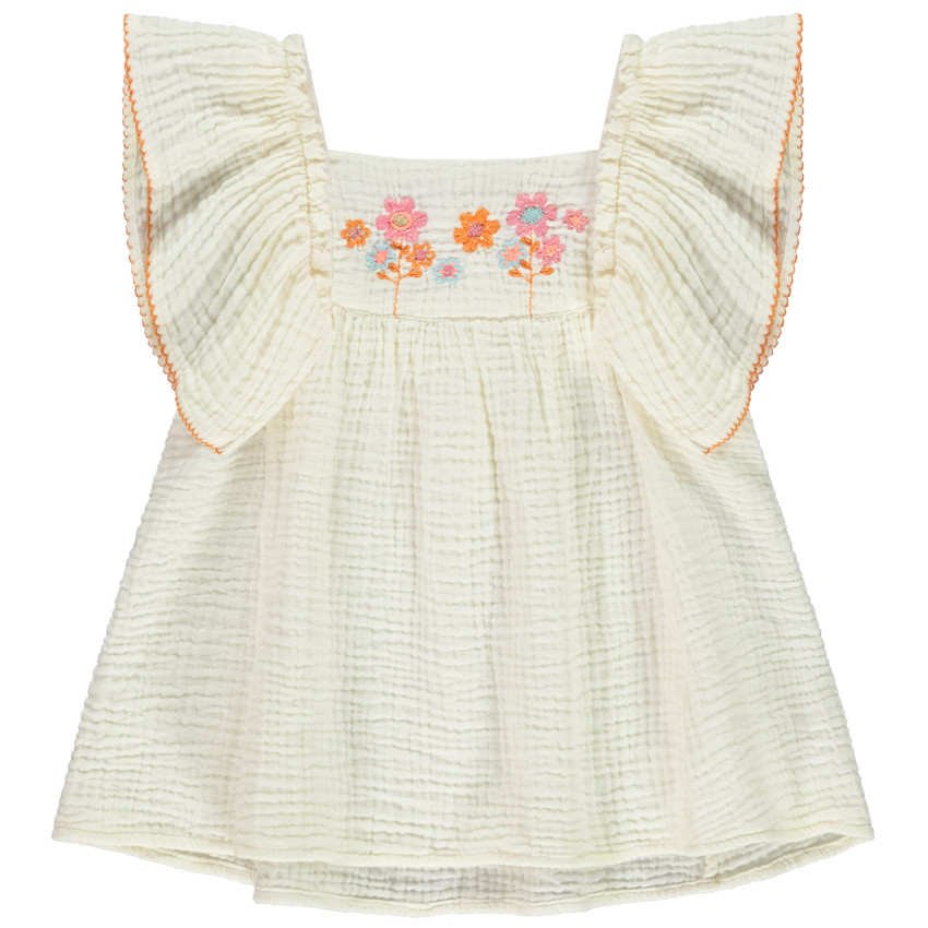 Túnica de manga corta bordada en doble gasa para bebé niña 