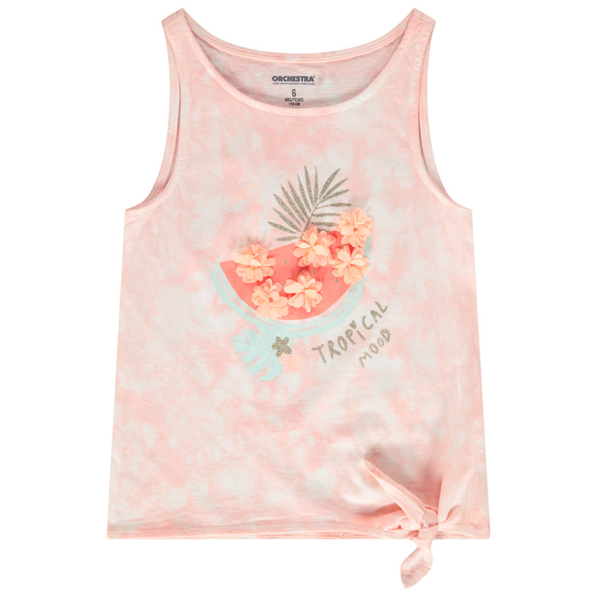 Camiseta sin mangas efecto tie & dye con flores en 3D niña 