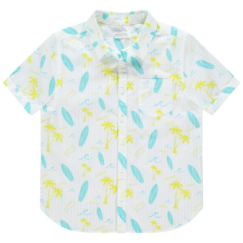 Camisa manga corta print palmeras y tablas 