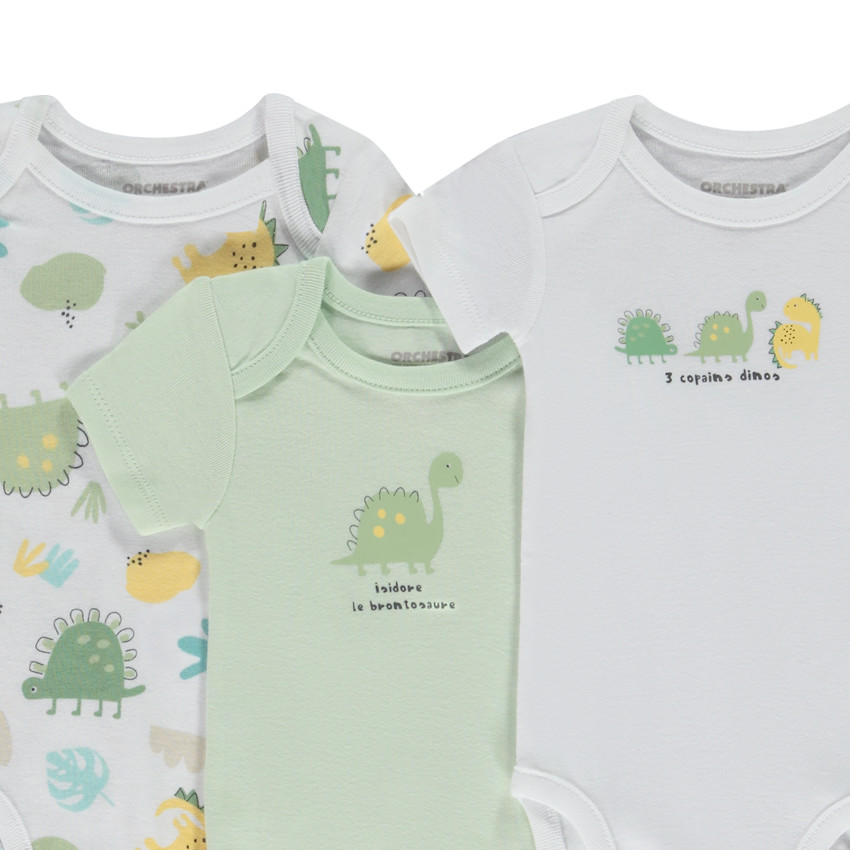 Pack de 7 bodies manga corta fantasía dinosaurio para bebé niño 