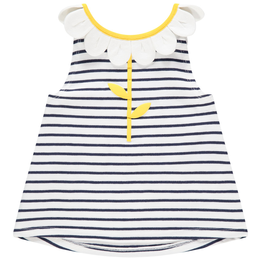 Camiseta sin mangas a rayas con cuello de flor en relieve 