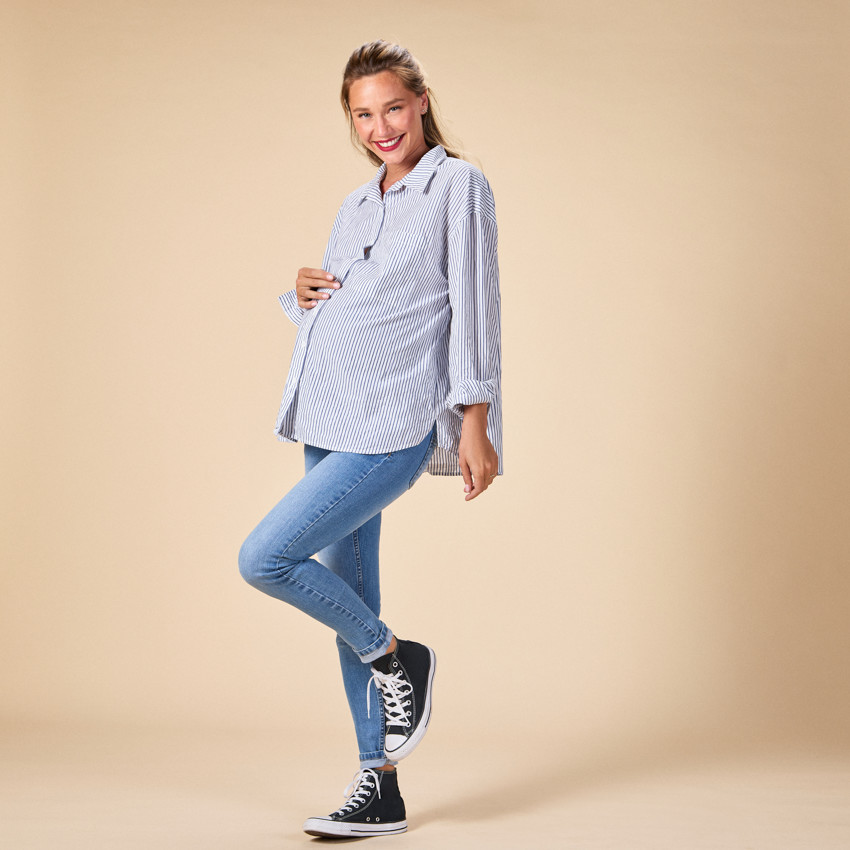 Camisa de manga larga a rayas para mujer 