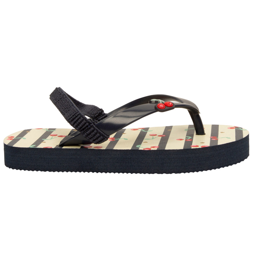 Chanclas rayadas con parche de cerezas para niña con tira ajustable según la edad 