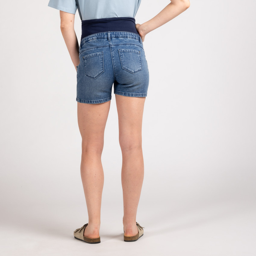 Short de embarazo vaquero efecto desgastado con banda alta 