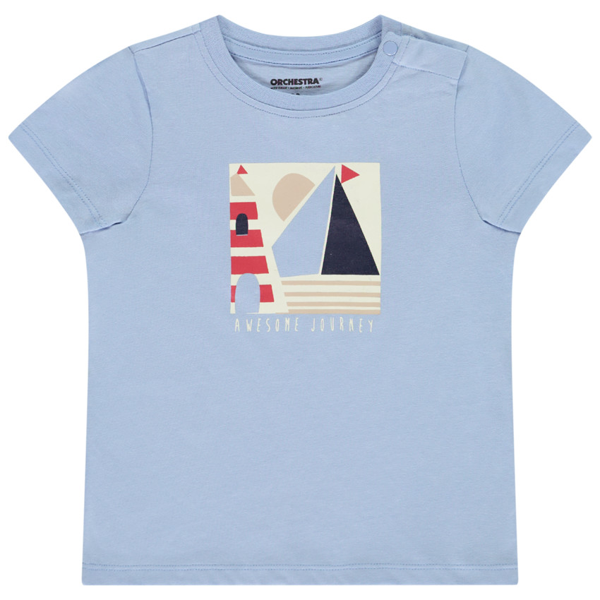 Camiseta de manga corta estampada de velero para bebé niño 