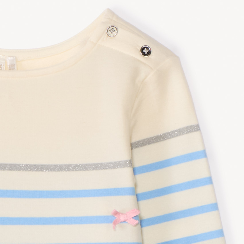 Camiseta de rayas de manga larga de felpa con lazo de cinta para bebé niña. 