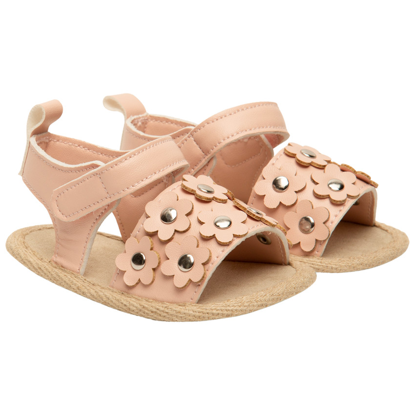 Sandalias de velcro con parches de flores y tachuelas para niña 