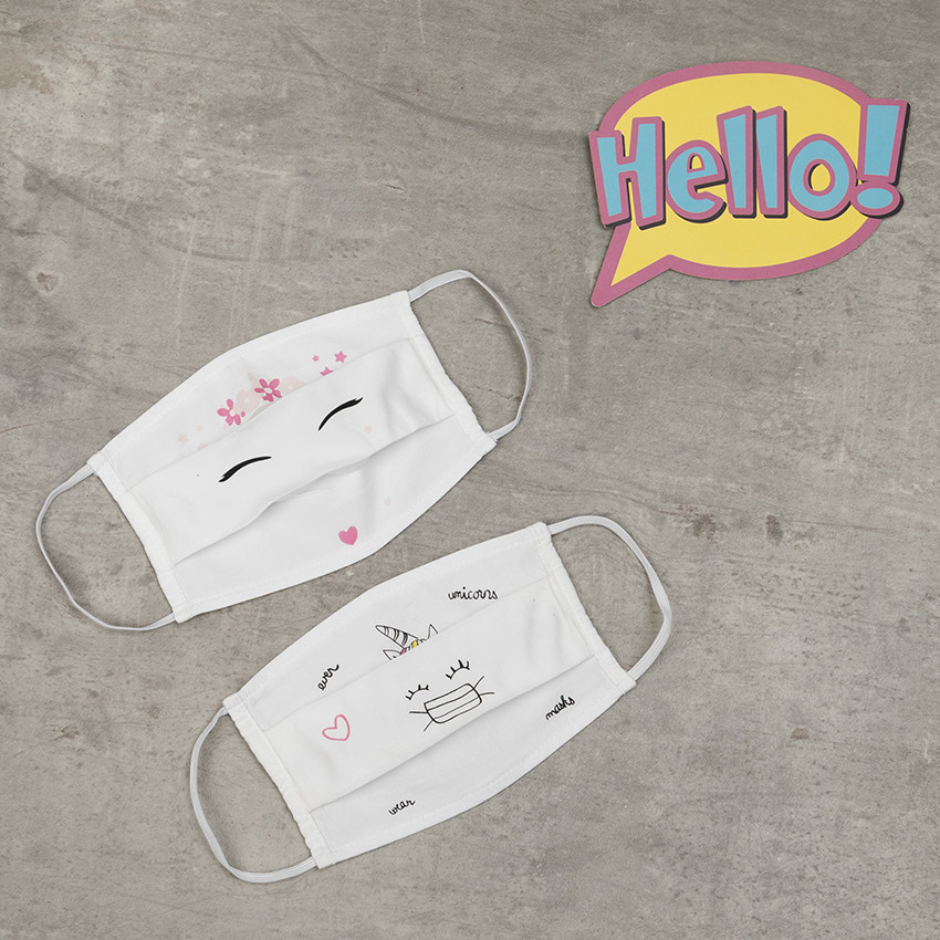 Lote de 2 mascarillas de tela para niño con estampado de unicornio 