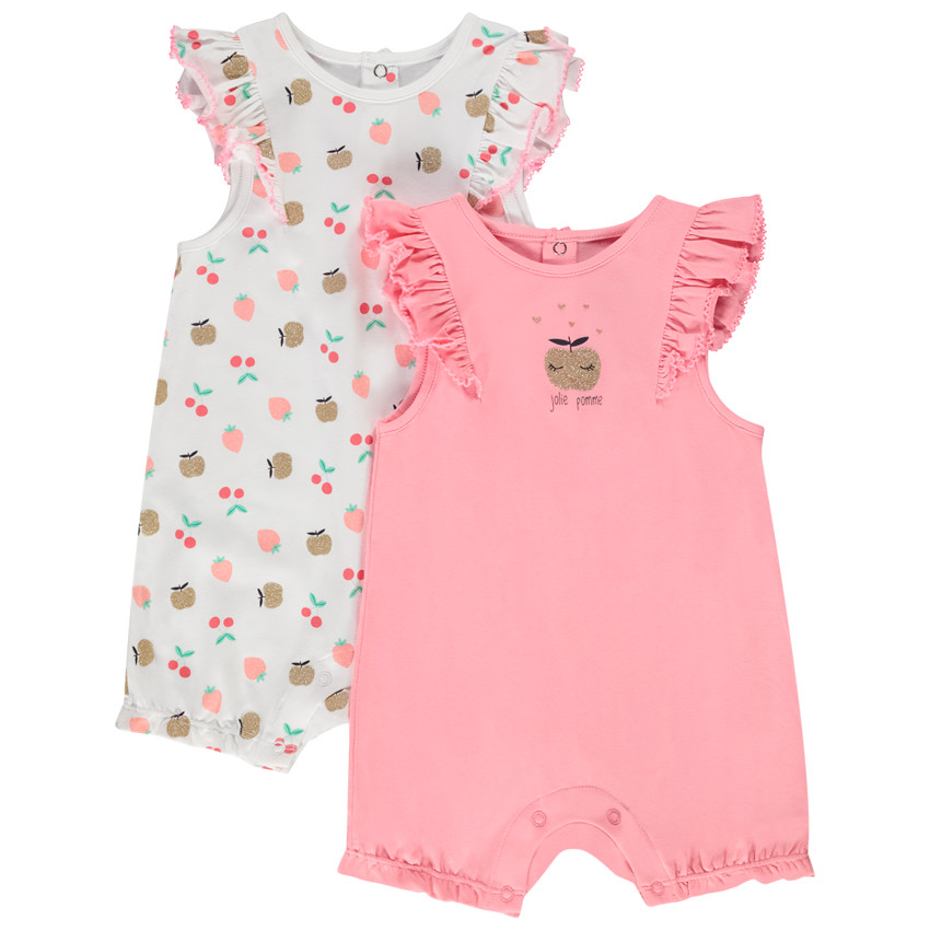 Lot de 2 combinaisons courtes imprimé pomme pour bébé fille 