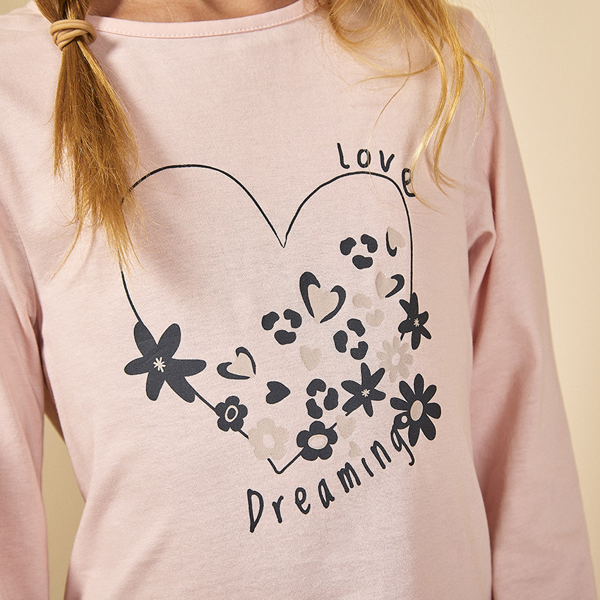 Pijama de 2 piezas con estampado de fantasía y manga larga para niña 