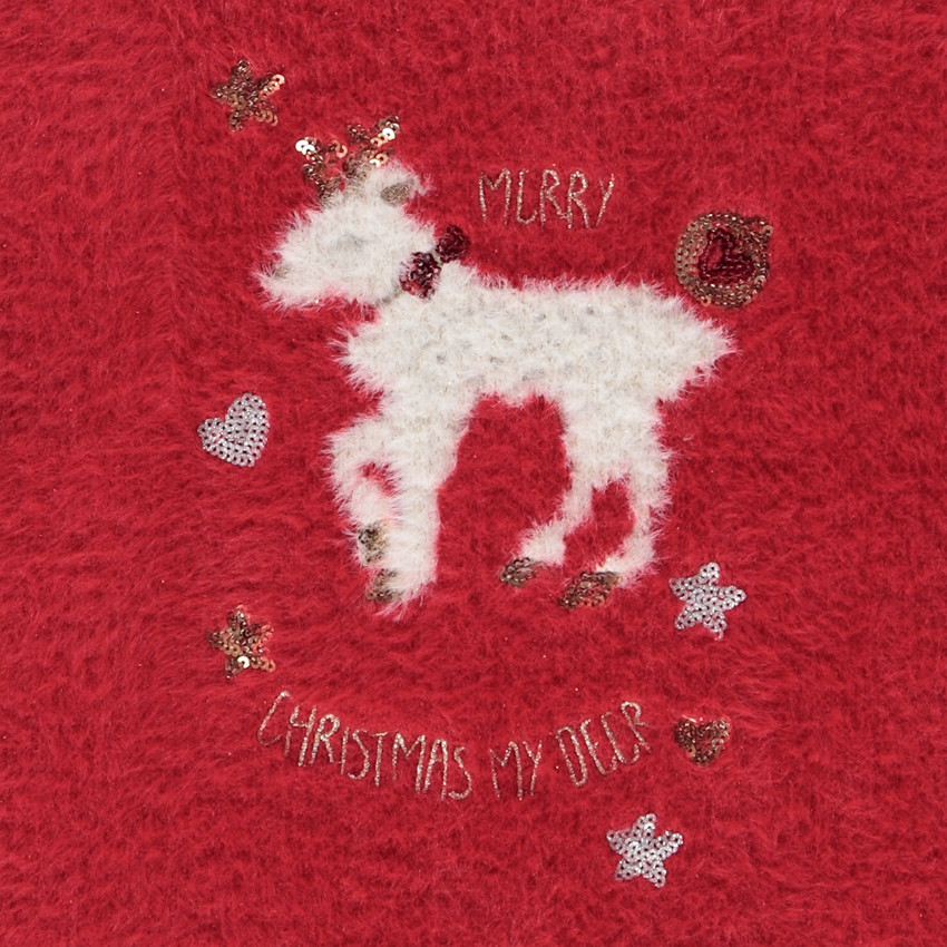 Jersey de punto efecto piel de oveja con bordado de ciervo para niña 