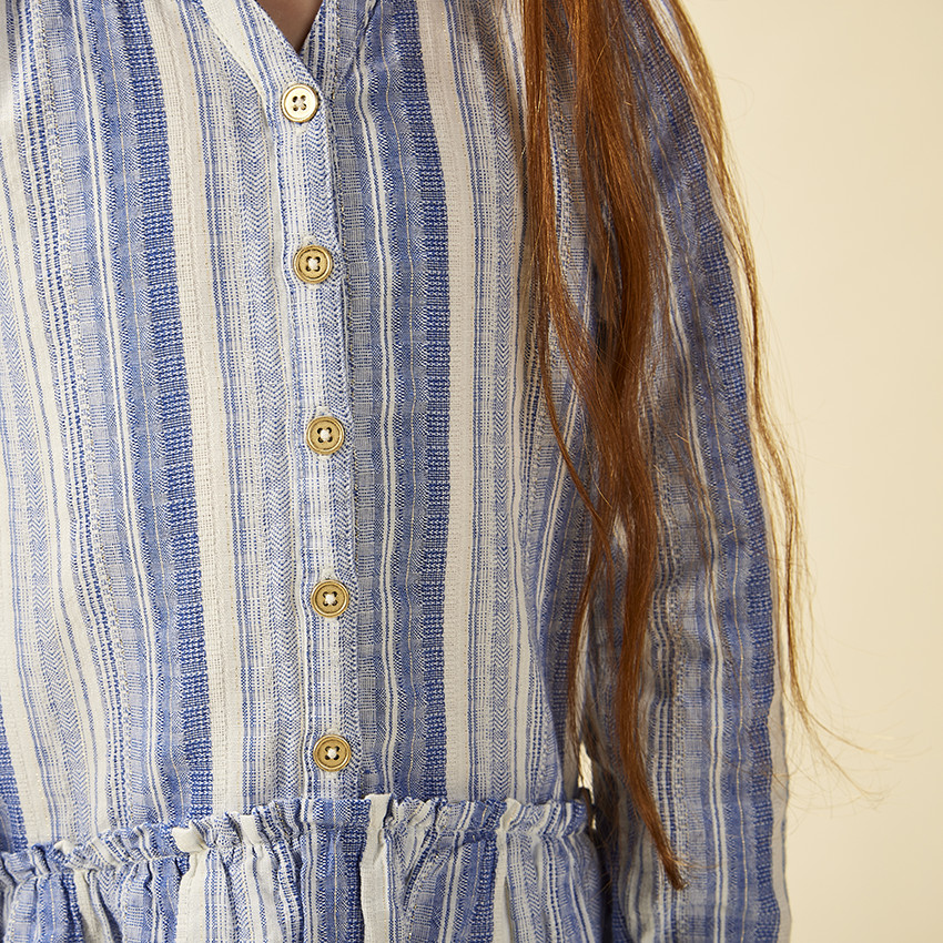 Vestido camisero de manga larga a rayas para niña 