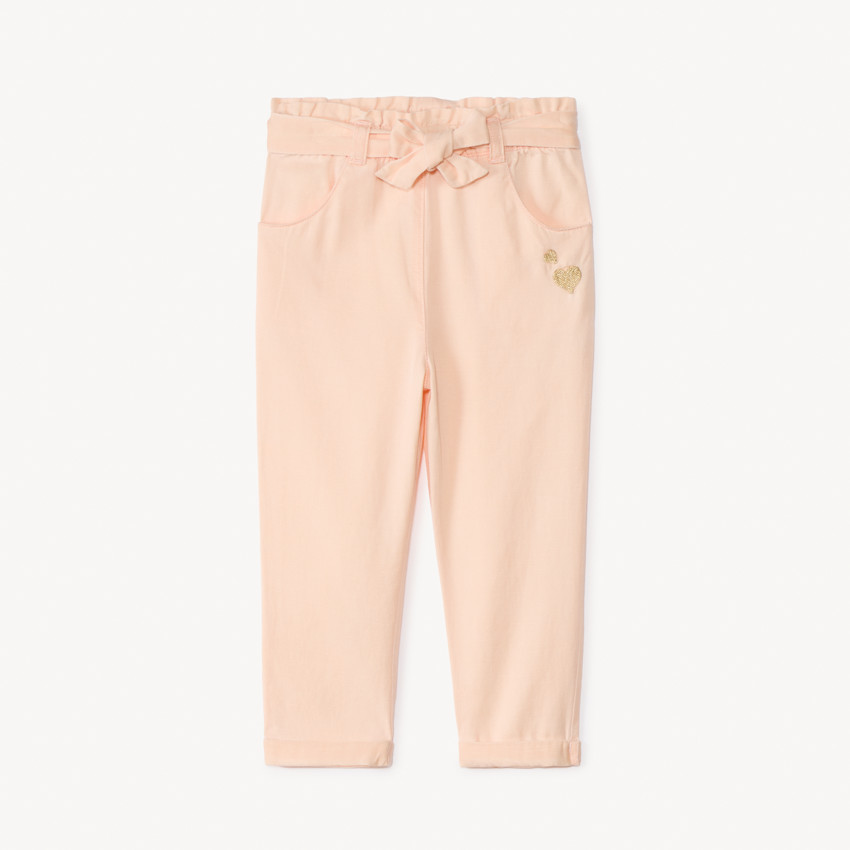 Pantalón bordado de corazones + cinturón para atar para niña bebé 