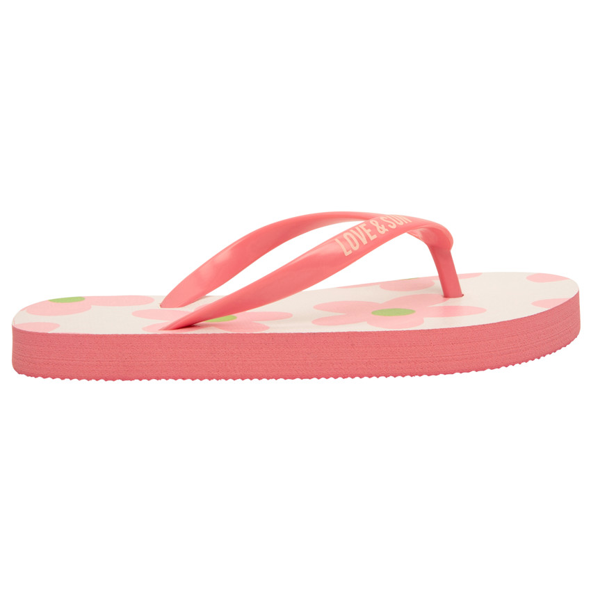 Chanclas de niña con estampado de flores y tiras ajustables según la edad. 