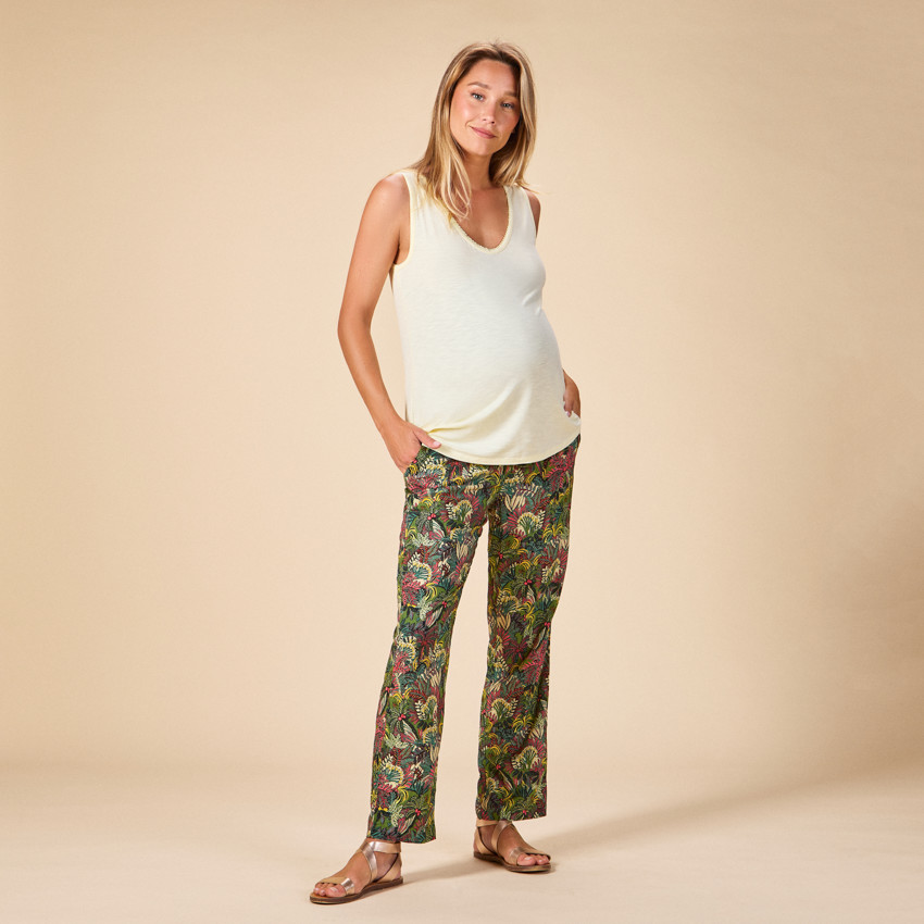 Camiseta sin mangas lisa con cuello de puntilla para mujer 