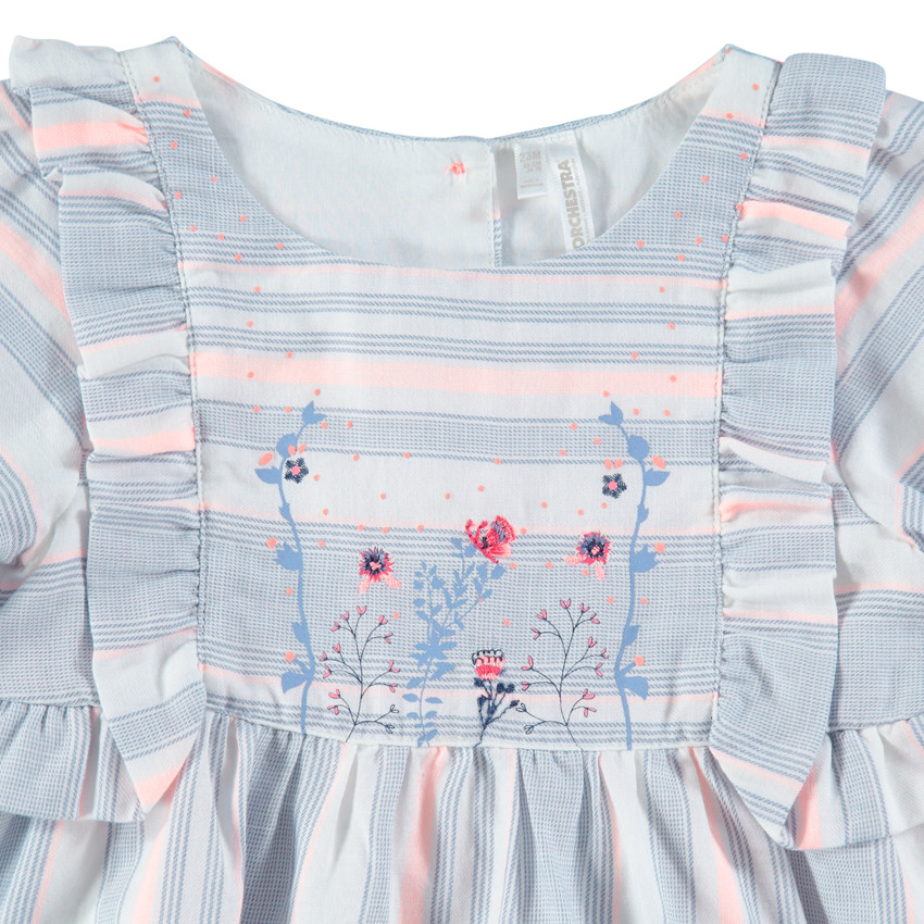 Vestido de manga larga de rayas all over y volantes 