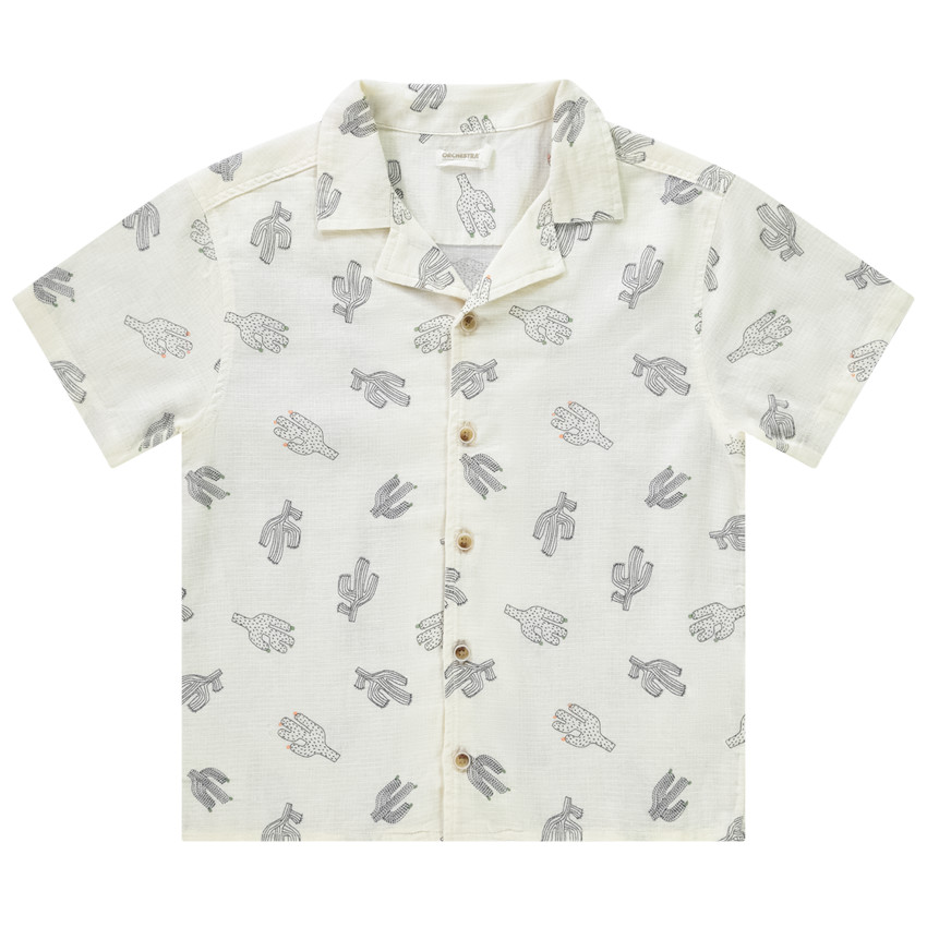 Camisa de manga corta con cuello cubano y estampado de cactus para niño 
