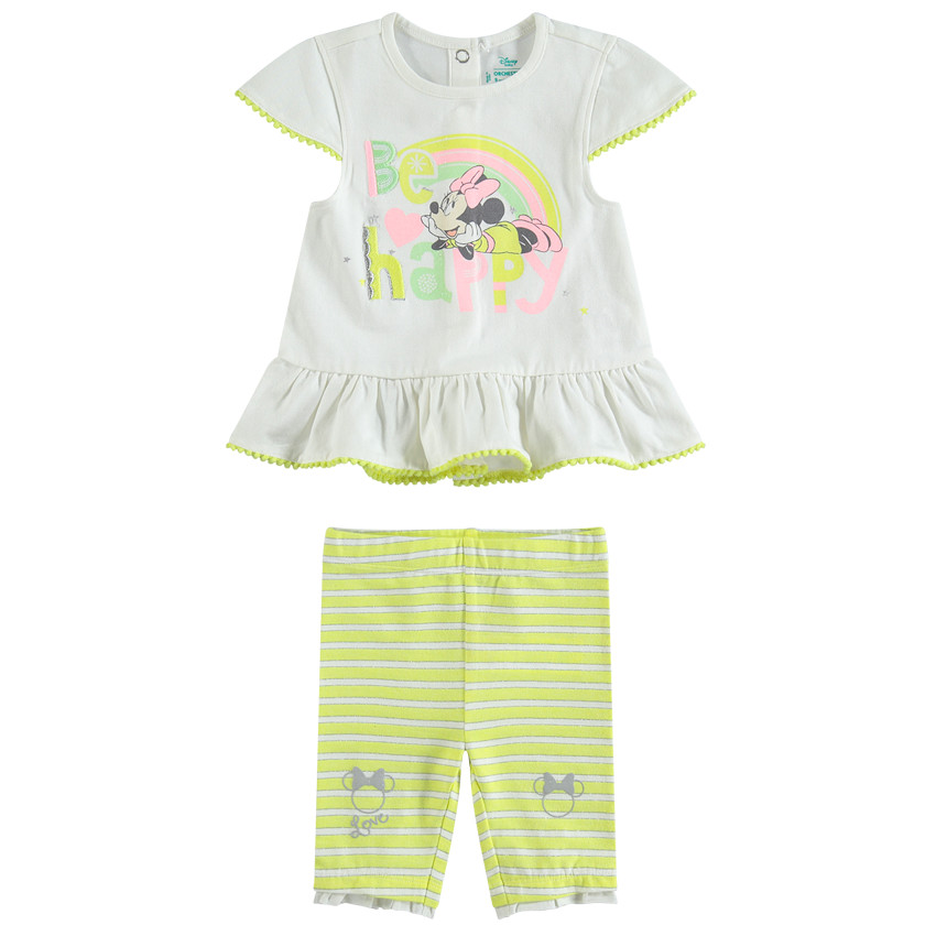 Conjunto con túnica con estampado de Minnie y leggings cortos de rayas 