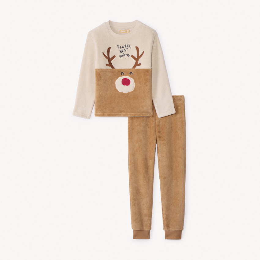 Conjunto de pijama de 2 piezas en sherpa con reno de Navidad para niño 