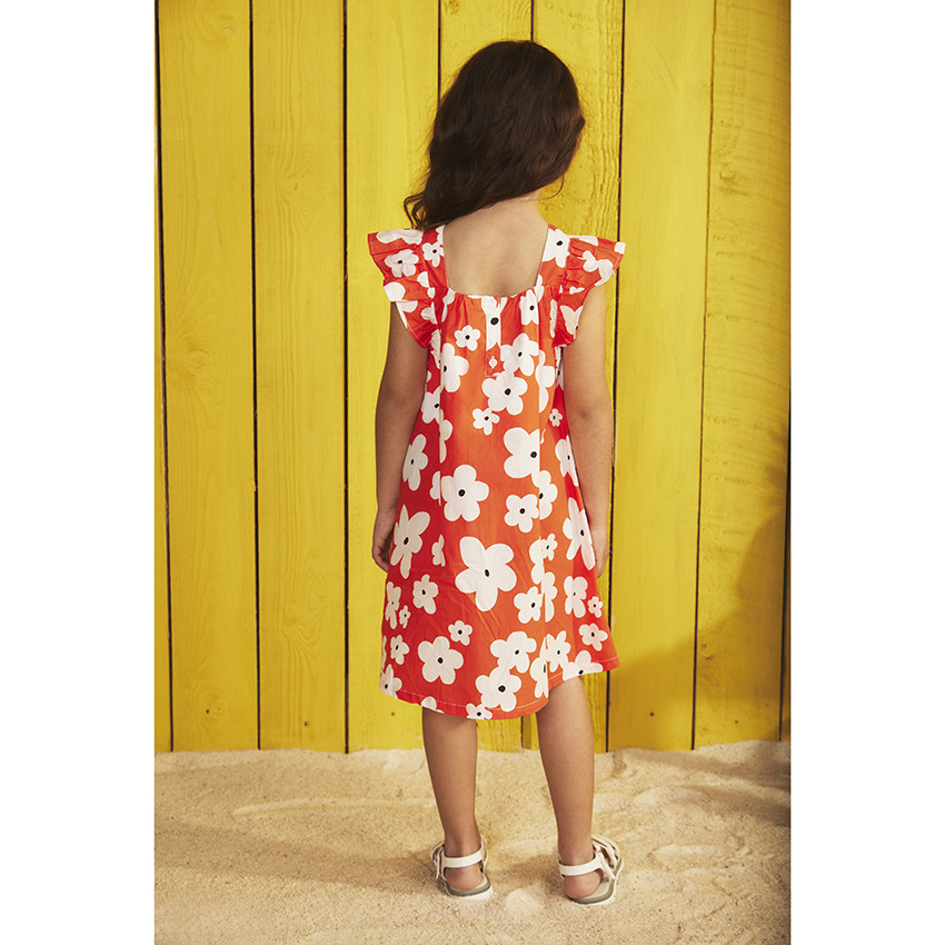 Vestido de manga corta con volantes y estampado de flores para niña 