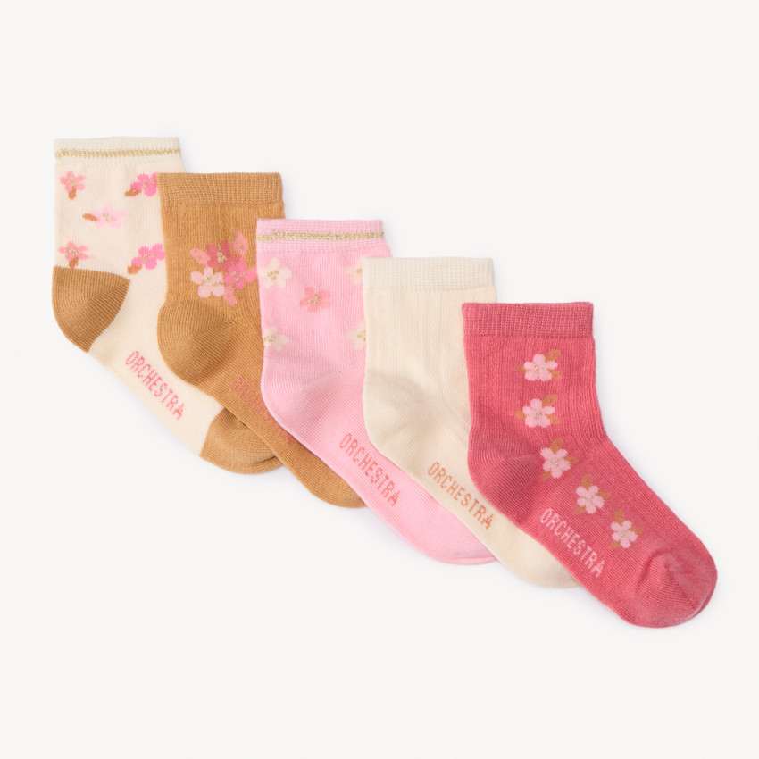 Lot de 5 paires de chaussettes normales à fleurs pour fille 
