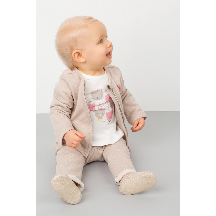 Conjunto de 3 piezas con camiseta estampada, chaqueta con cremallera y pantalón de muletón 