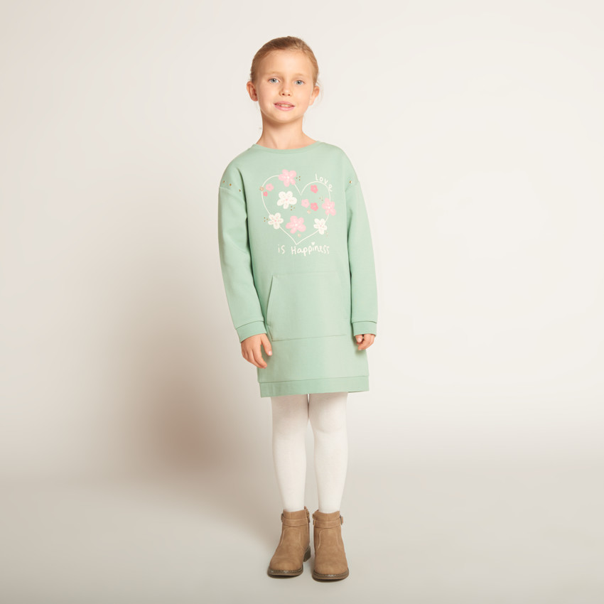 Vestido sudadera de felpa con bolsillo tipo canguro para niña 