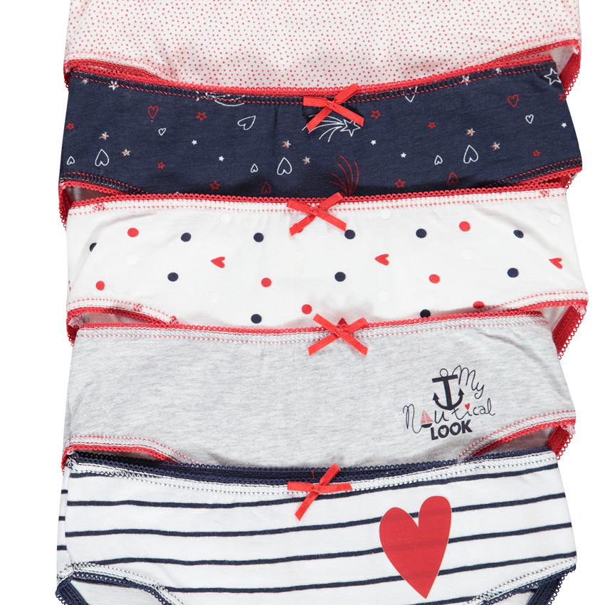 Pack de 5 braguitas de algodón con lazo y estampados 