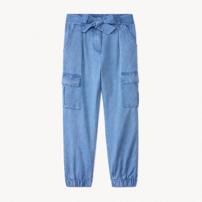 Pantalón cargo de twill liso con cinturón para niña 