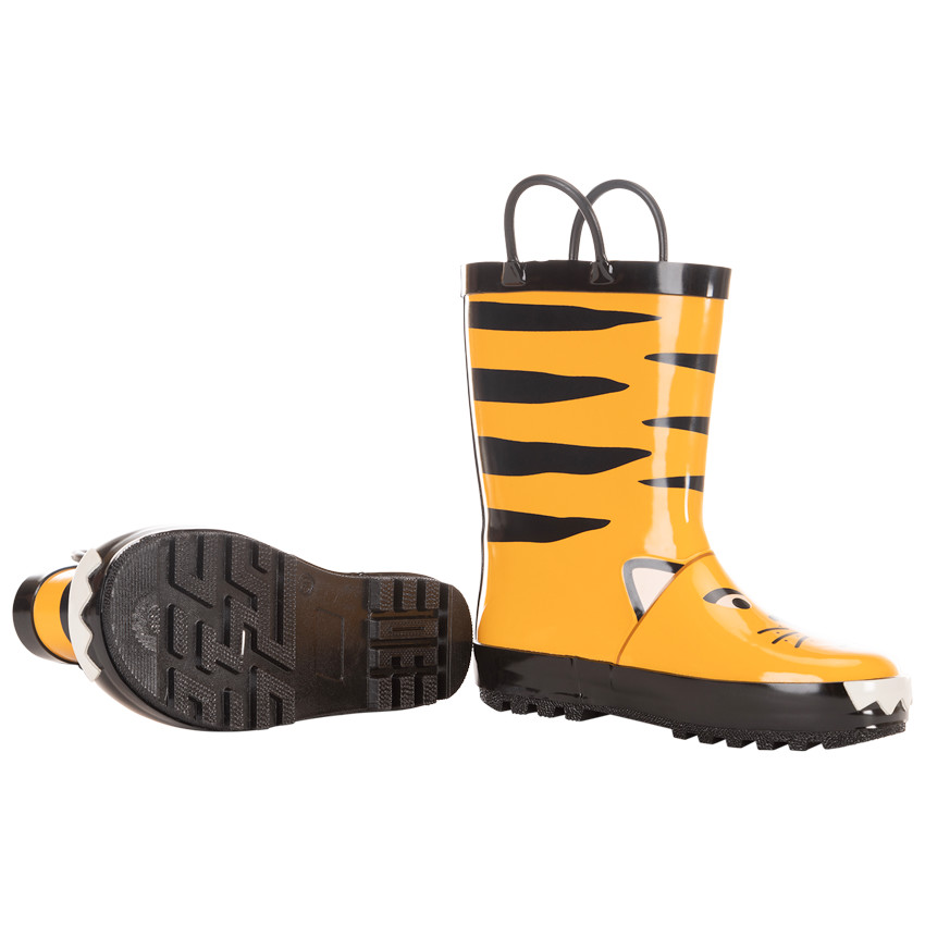 Botas de lluvia de goma con diseño de tigre y detalles divertidos para niño 