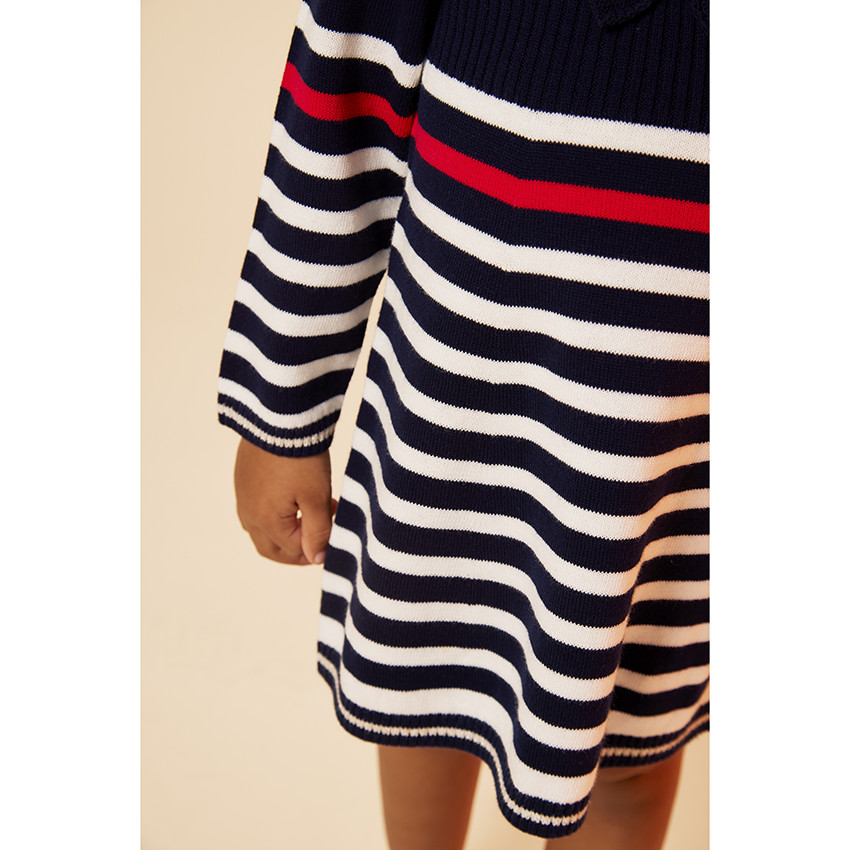 Robe manches longues rayée et boutons fantaisie pour bébé fille 