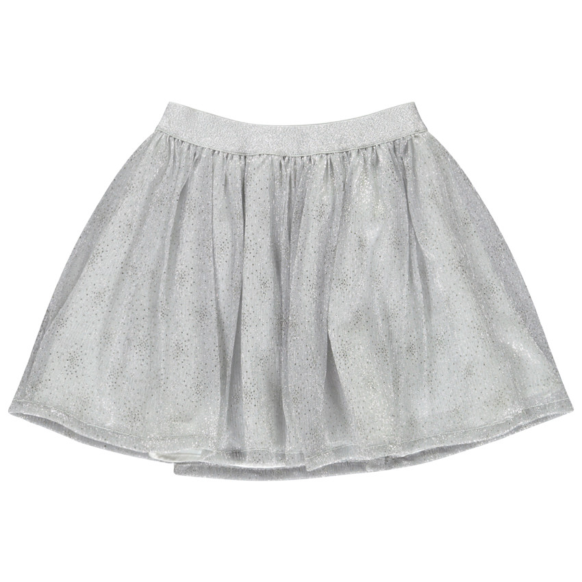 Falda patinadora de malla plateada para niña 