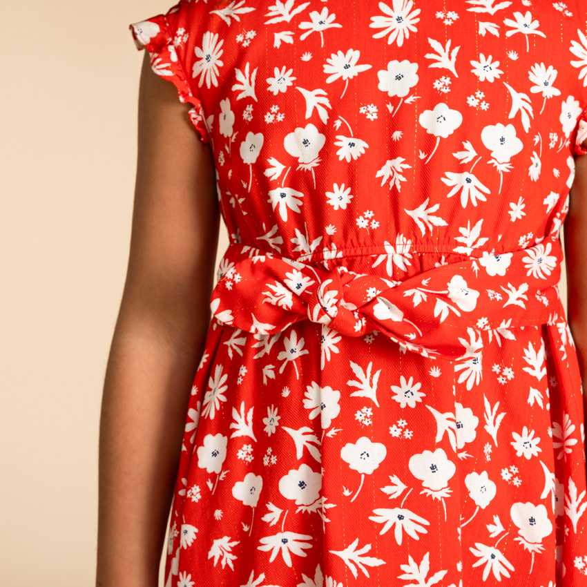 Vestido de manga corta ceñido con estampado de flores para niña  Additional Vestido de manga corta ceñido con estampado de flores para niña