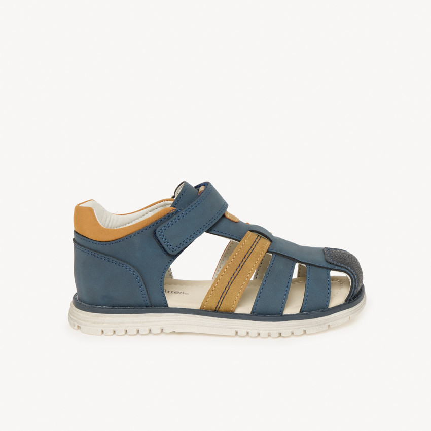 Sandalias de efecto cuero con velcro en azul para niño 