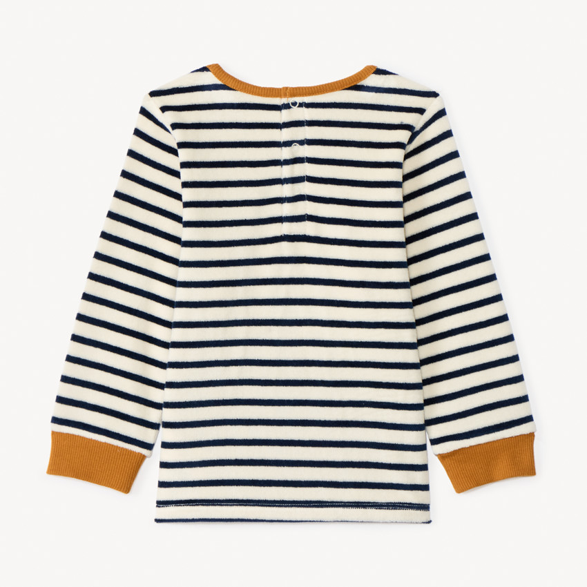 Pijama de 2 piezas en terciopelo a rayas para bebé niño con acabados según la edad 