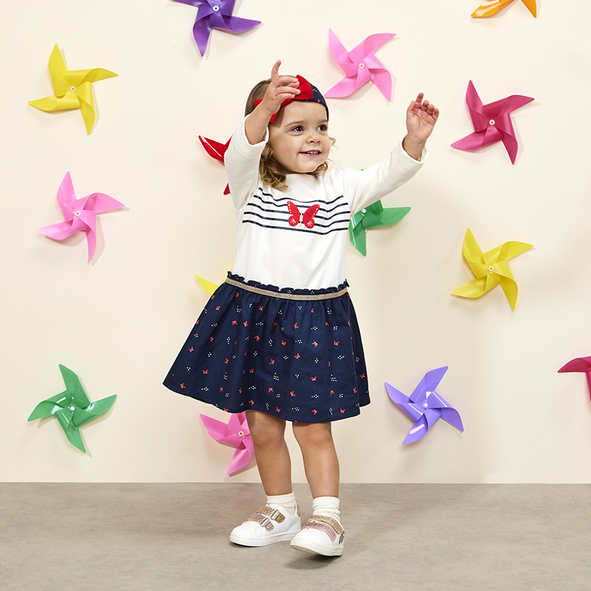 Vestido de manga larga efecto 2 en 1 con motivos de mariposas para bebé niña 