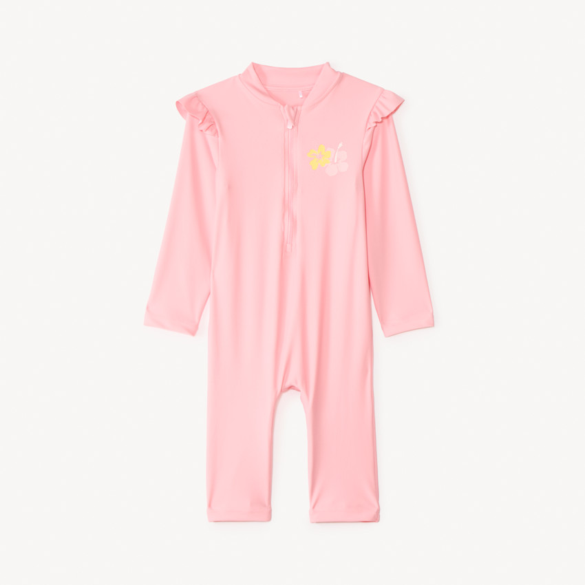 Combinaison de baño anti-UV rosa para niña bebé 