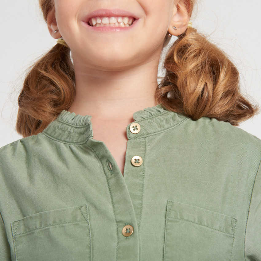 Vestido de manga larga estilo camisa con cinturón para niña 