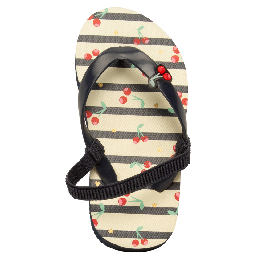 Chanclas rayadas con parche de cerezas para niña con tira ajustable según la edad 