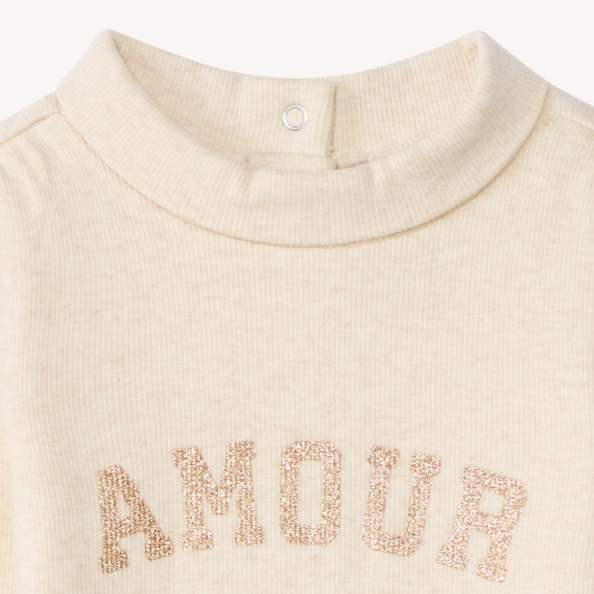 Pelele de punto acanalado con cuello alto y escritura brillante para bebé niña 